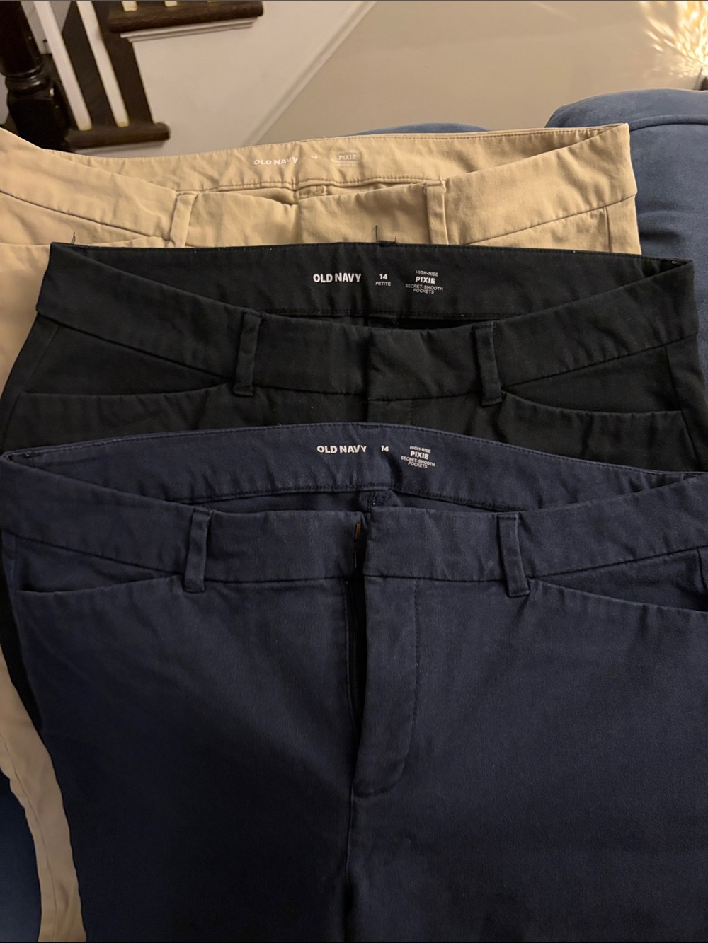 Trundle- 3 Pairs- Old Navy Men’s Pixie Chinos - Navy, Black & Khaki